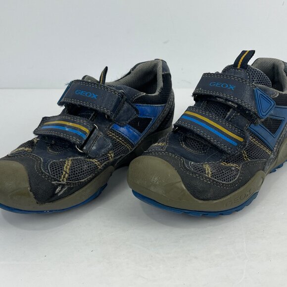 Geox Respira Kids Sneakers Size 2 Gray Blue Round Toe Hook & Loop Flat Heel - Picture 2 of 6